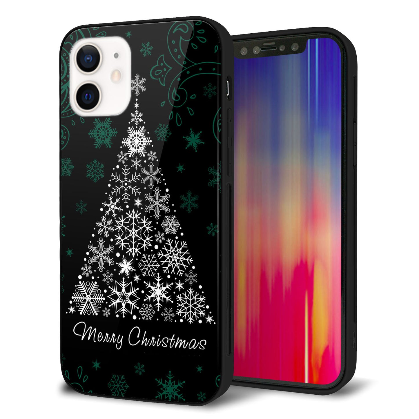 iPhone 12 強化ガラス＆TPUスマホケース ガラプリ【XA808 聖なるツリー】