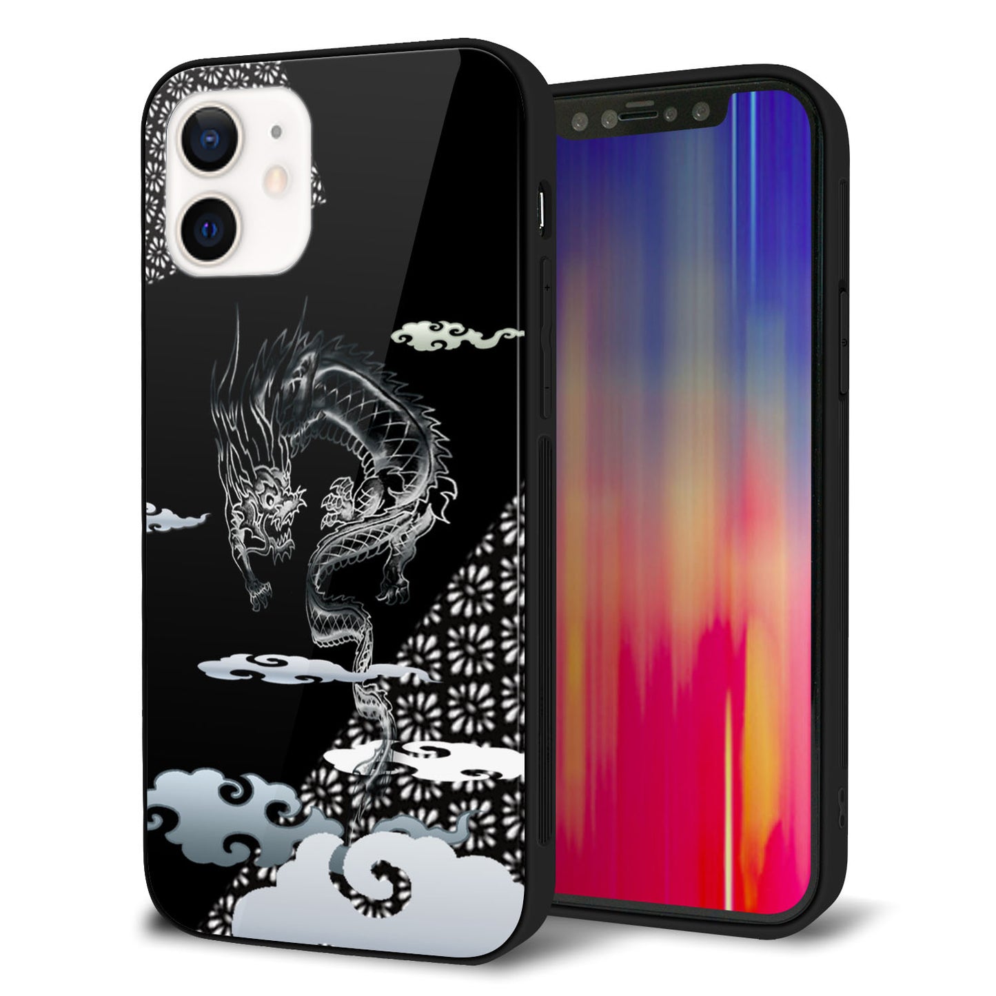 iPhone 12 強化ガラス＆TPUスマホケース ガラプリ【YC906 雲竜01】