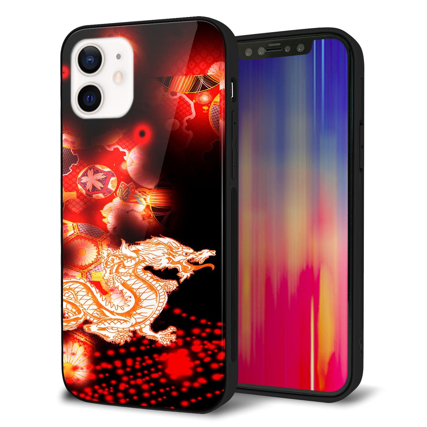 iPhone 12 強化ガラス＆TPUスマホケース ガラプリ【YC909 赤竜02】