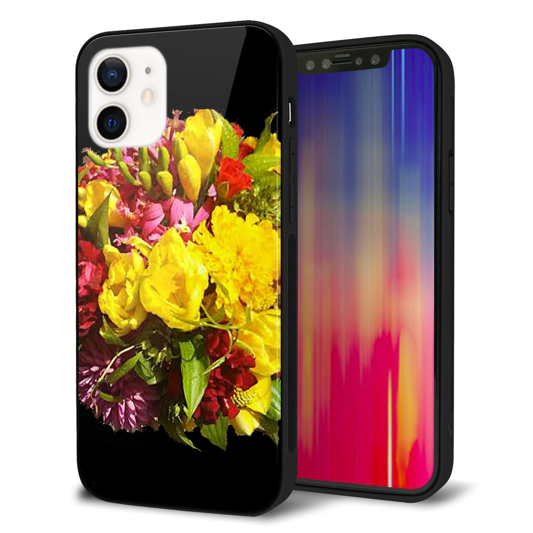 iPhone 12 強化ガラス＆TPUスマホケース ガラプリ【YI883 フラワー４】