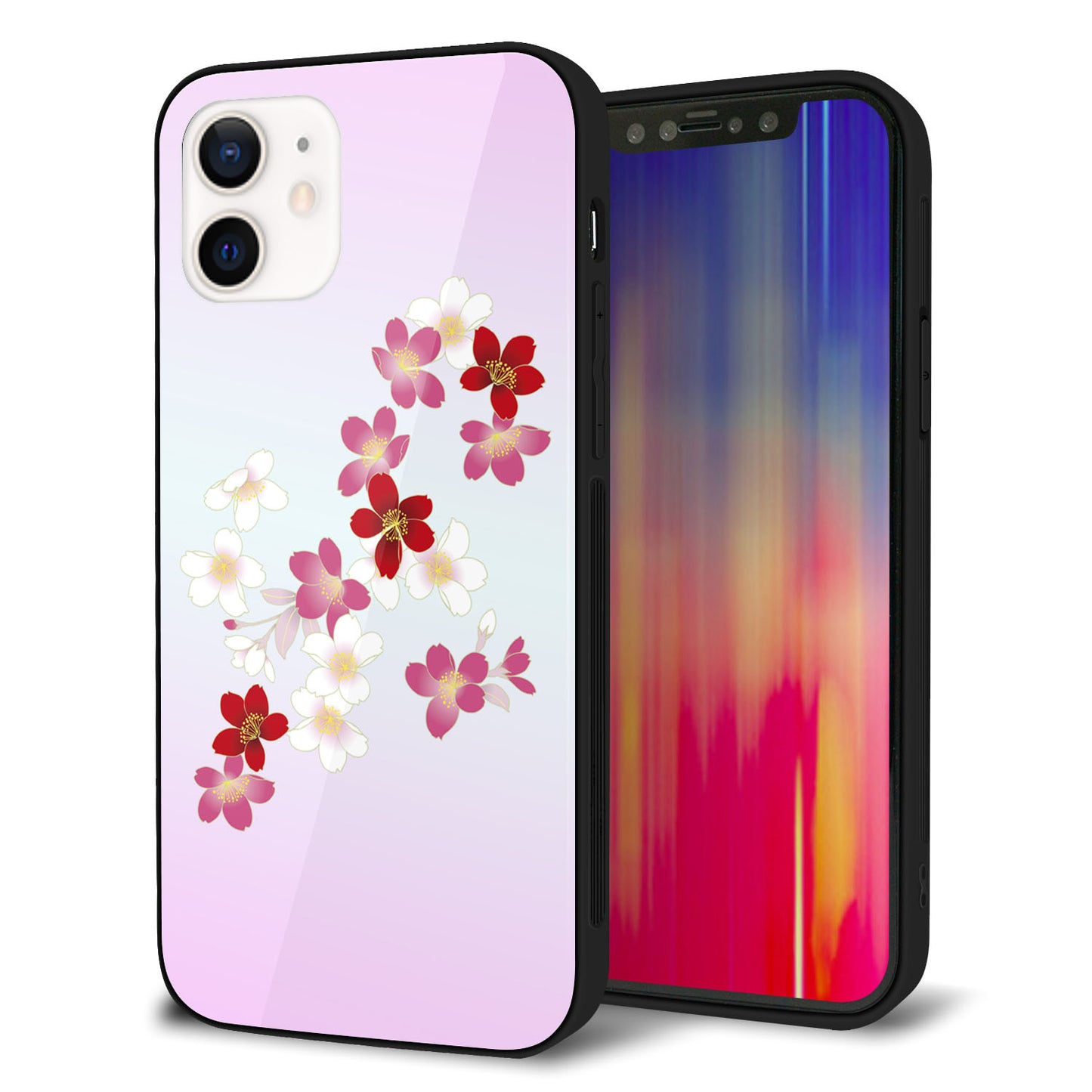 iPhone 12 強化ガラス＆TPUスマホケース ガラプリ【YJ320 桜 和】