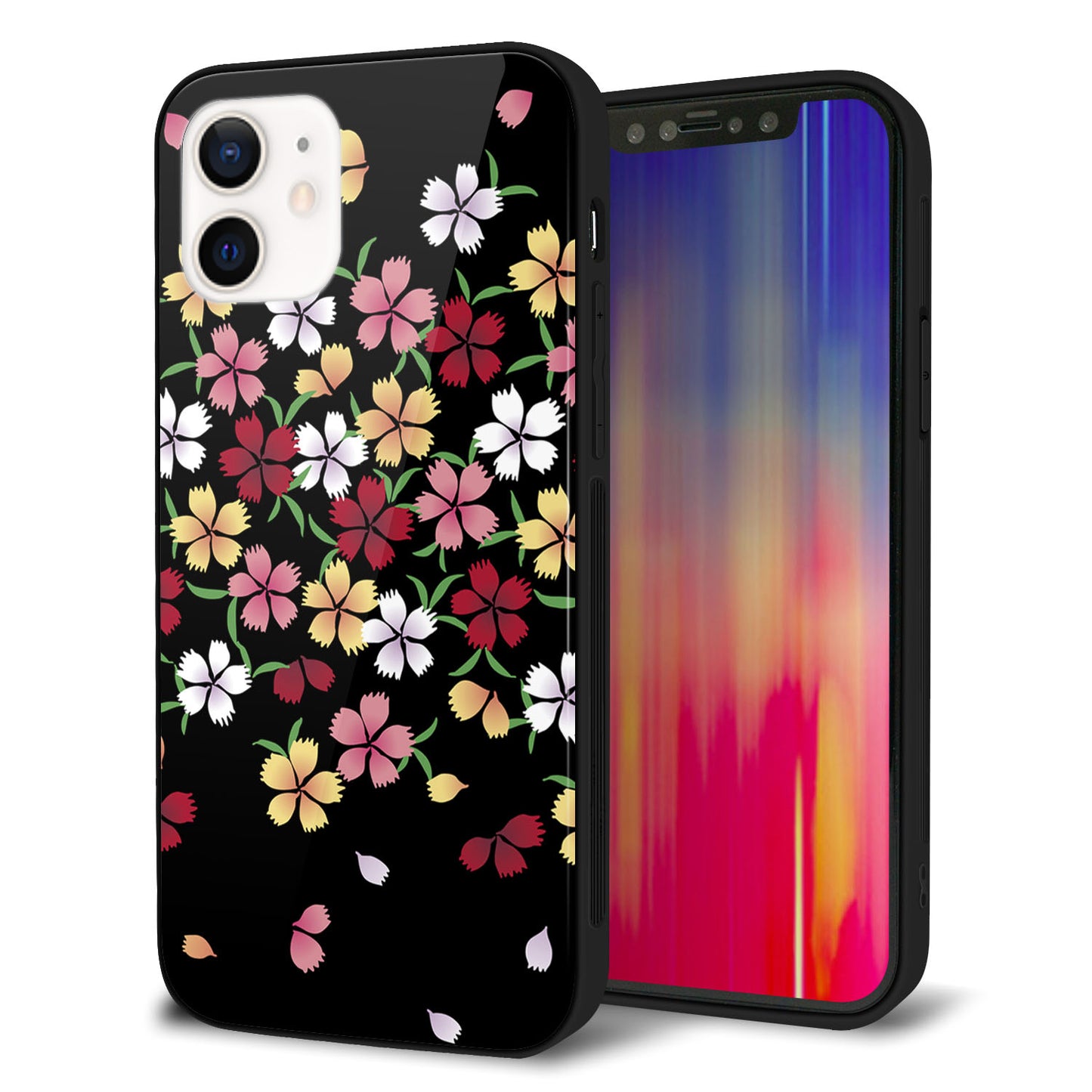 iPhone 12 強化ガラス＆TPUスマホケース ガラプリ【YJ323 和柄 なでしこ】
