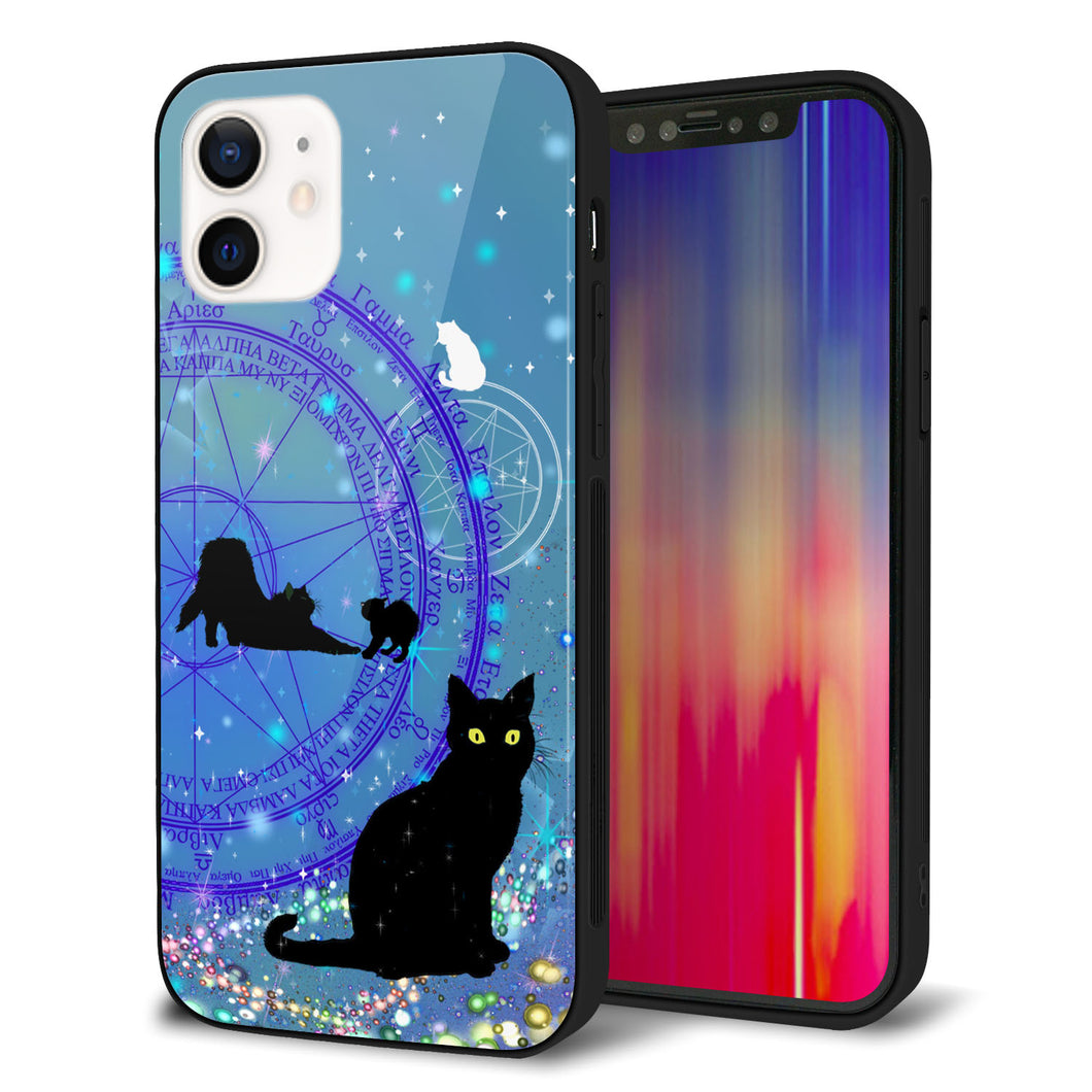 iPhone 12 強化ガラス＆TPUスマホケース ガラプリ【YJ327 魔法陣猫 キラキラ かわいい】