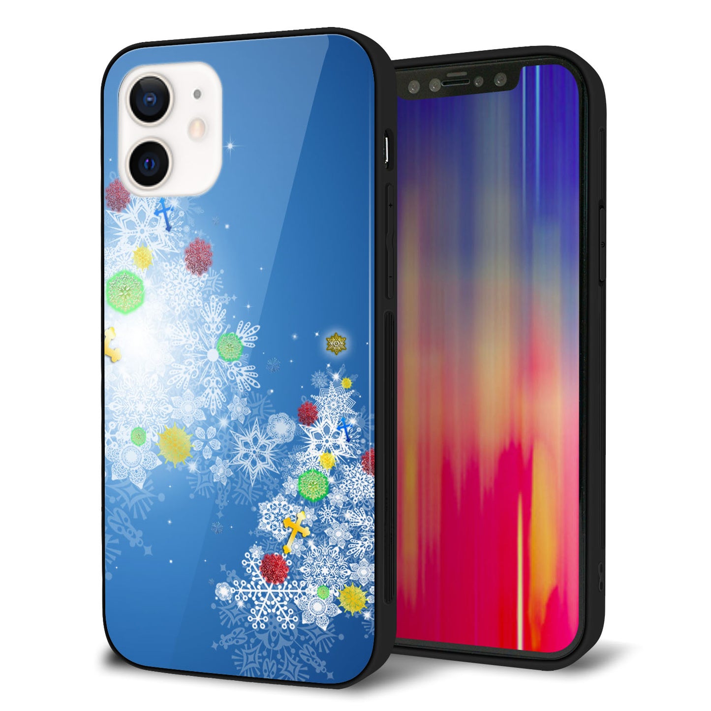 iPhone 12 強化ガラス＆TPUスマホケース ガラプリ【YJ347 クリスマスツリー】