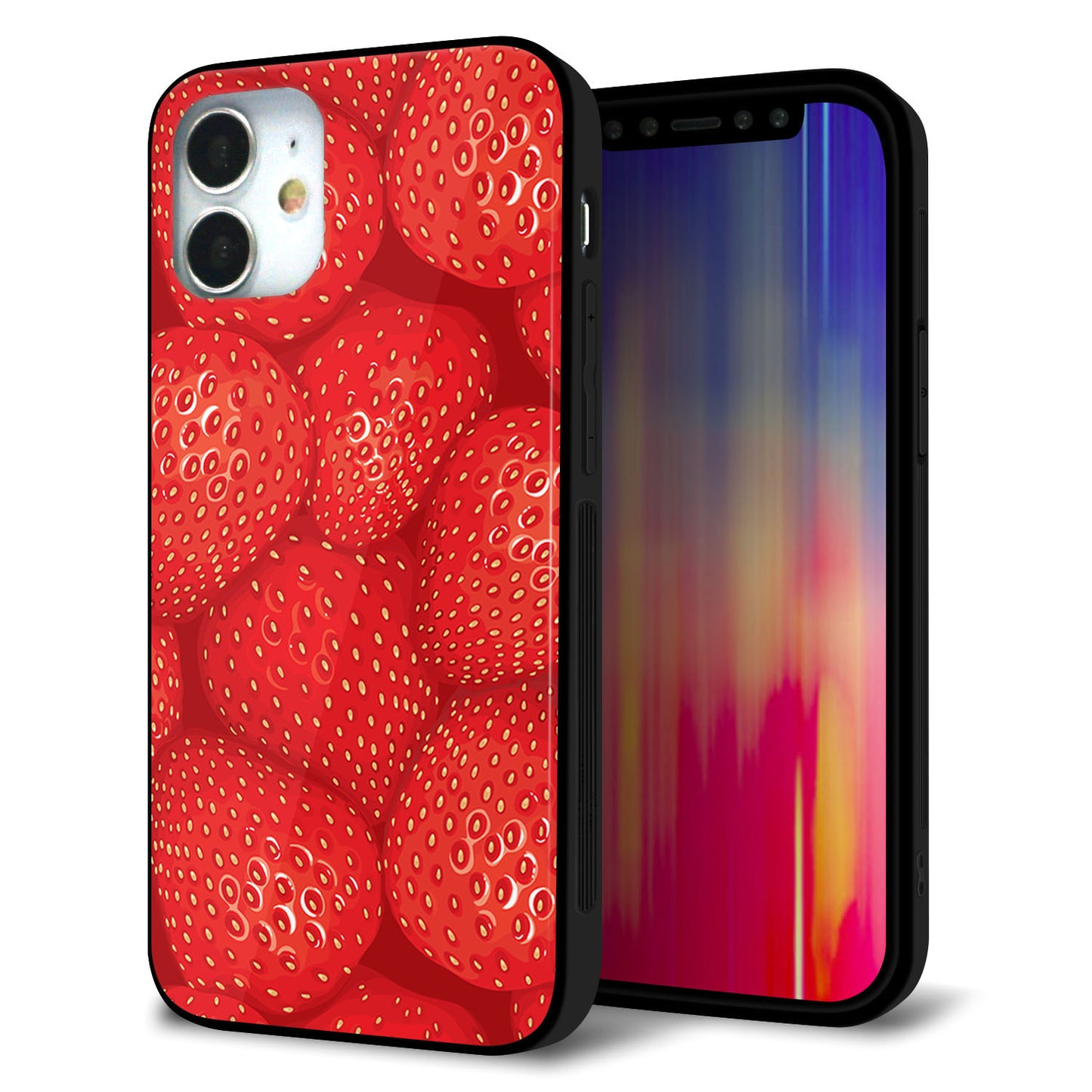 iPhone 12 mini 強化ガラス＆TPUスマホケース ガラプリ【444 ストロベリーウォール】
