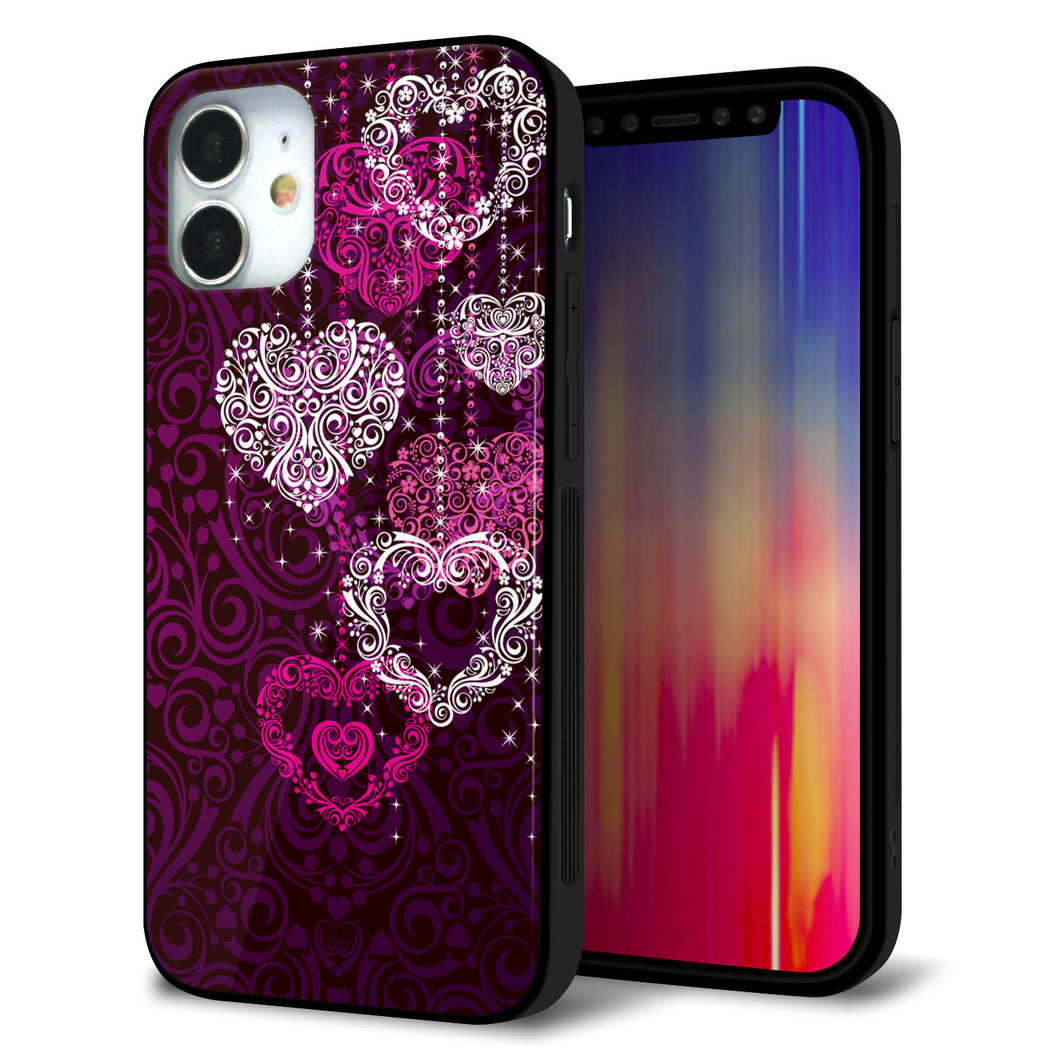 iPhone 12 mini 強化ガラス＆TPUスマホケース ガラプリ【468 ハートのシャンデリア】