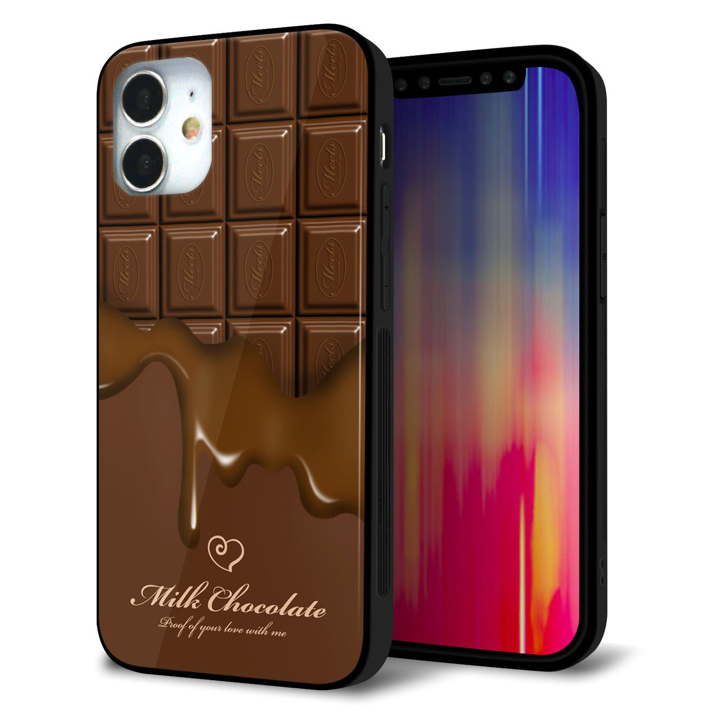 iPhone 12 mini 強化ガラス＆TPUスマホケース ガラプリ【536 板チョコ-ハート】