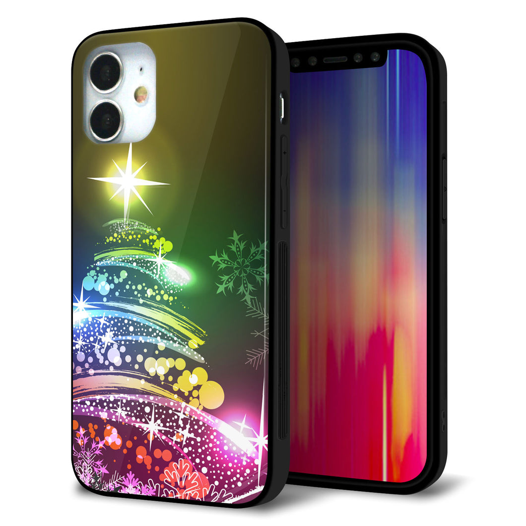 iPhone 12 mini 強化ガラス＆TPUスマホケース ガラプリ【722 レインボークリスマス】