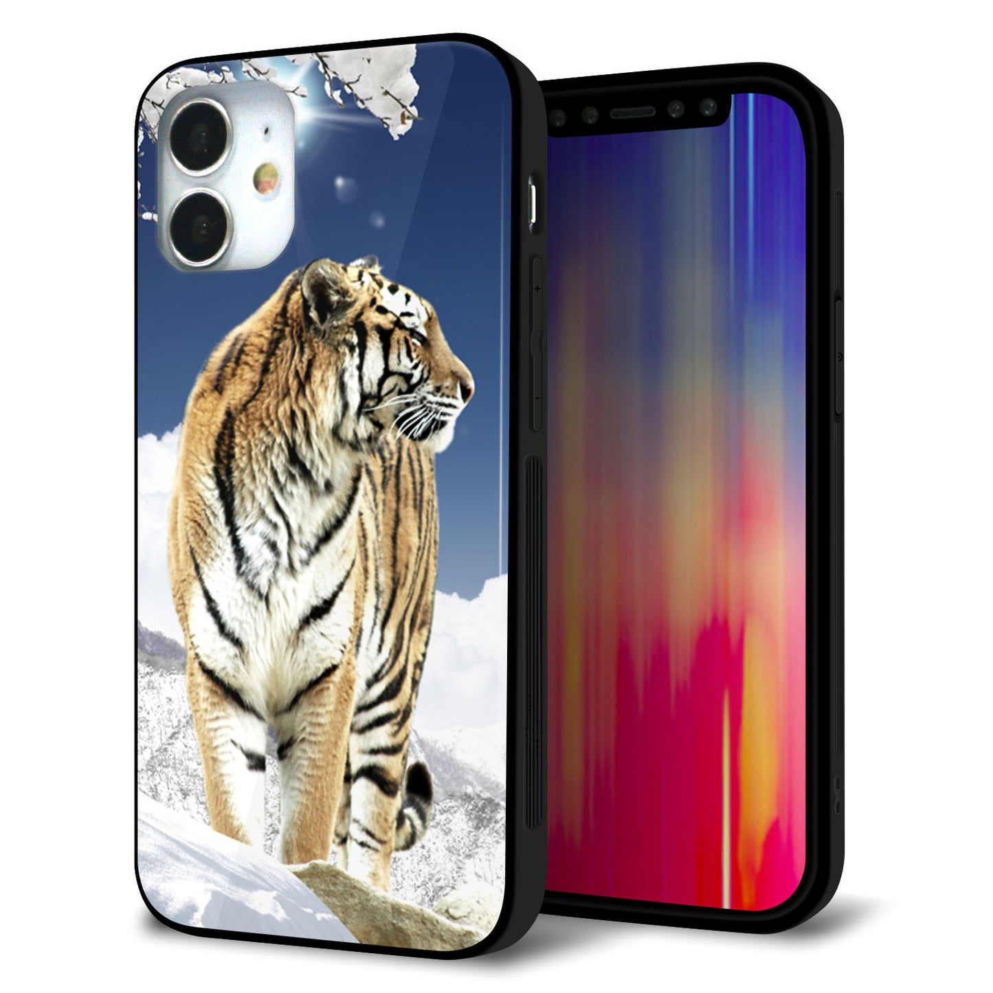 iPhone 12 mini 強化ガラス＆TPUスマホケース ガラプリ【793 雪山の虎】