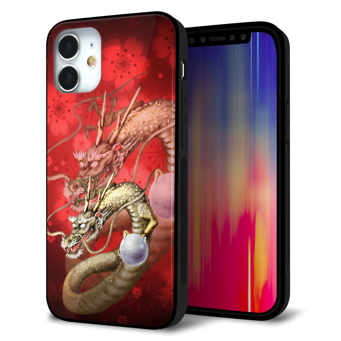 iPhone 12 mini 強化ガラス＆TPUスマホケース ガラプリ【1004 桜と龍】