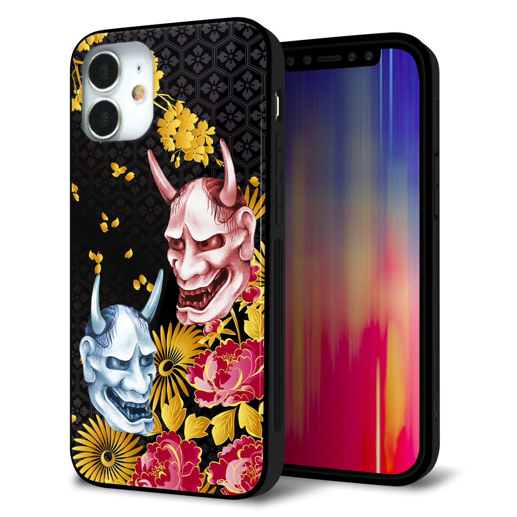 iPhone 12 mini 強化ガラス＆TPUスマホケース ガラプリ【1024 般若と牡丹2】
