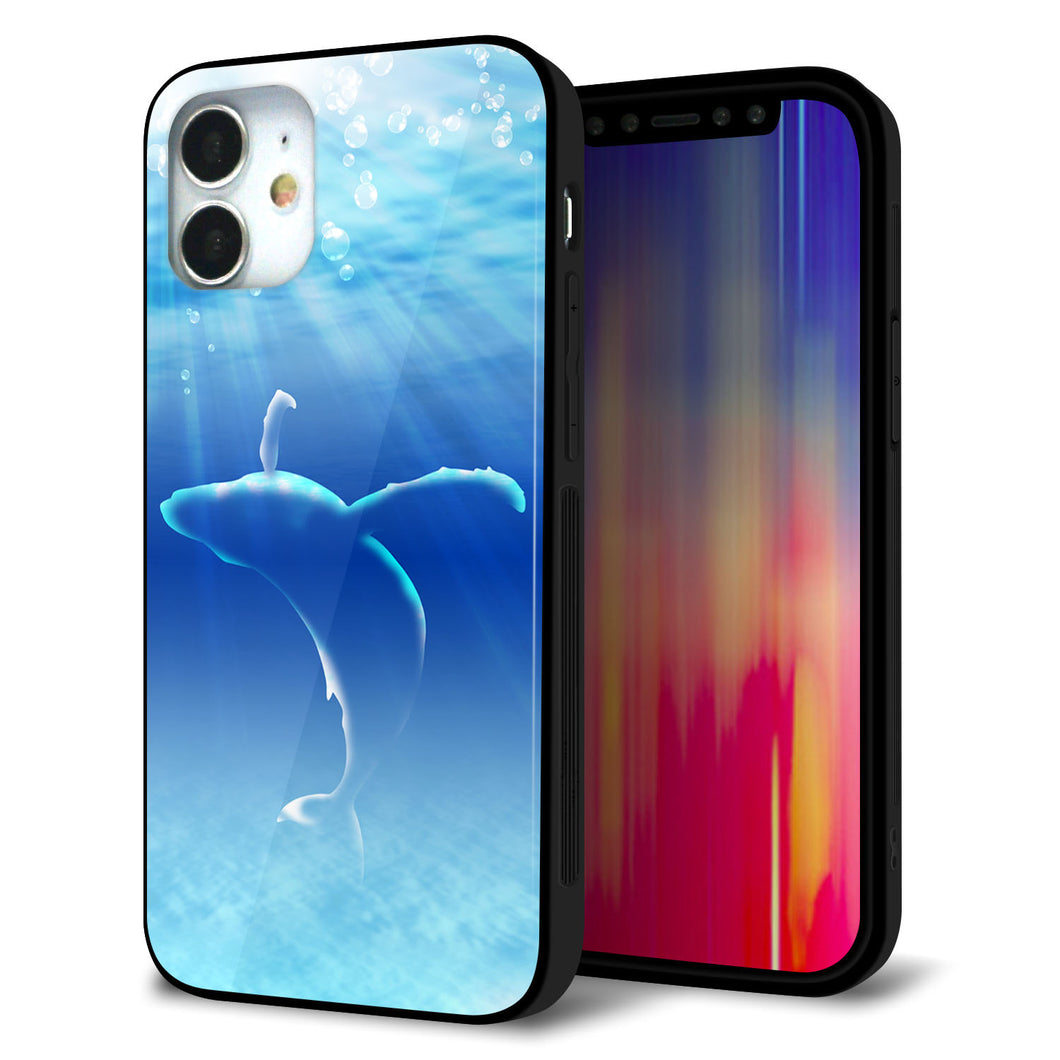 iPhone 12 mini 強化ガラス＆TPUスマホケース ガラプリ【1047 海の守り神くじら】