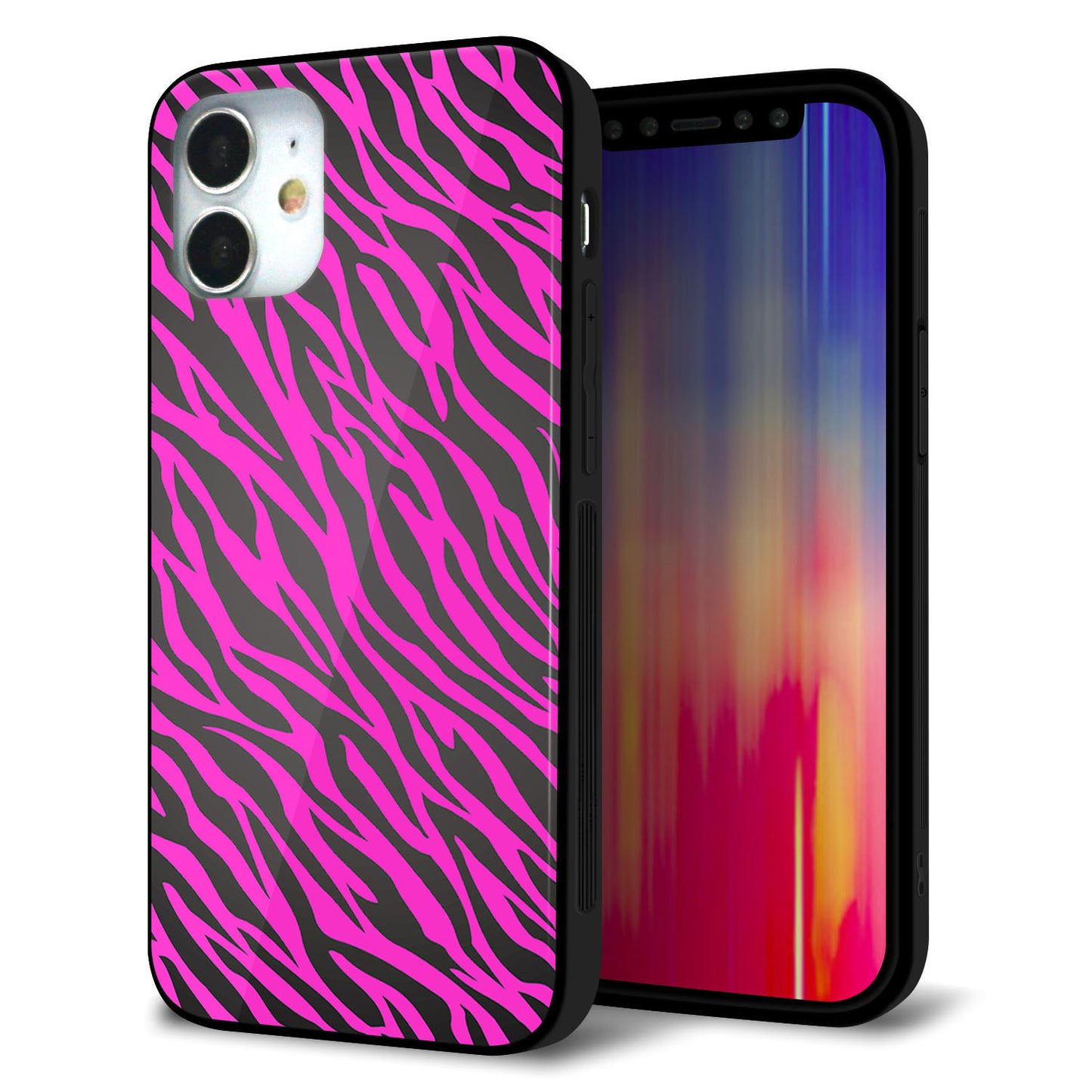 iPhone 12 mini 強化ガラス＆TPUスマホケース ガラプリ【1058 デザインゼブラ（PU）】