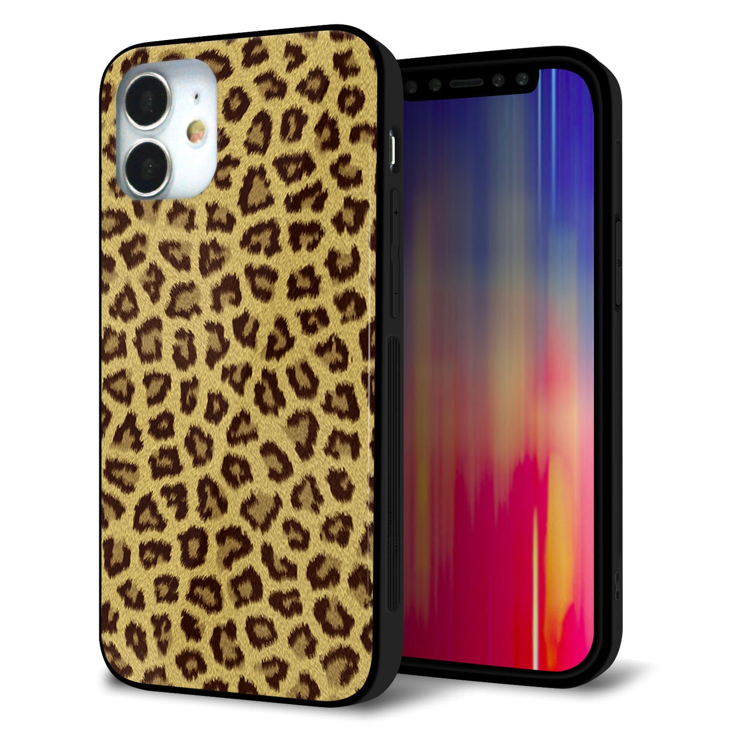 iPhone 12 mini 強化ガラス＆TPUスマホケース ガラプリ【1065 ヒョウ柄ベーシックSゴールド】