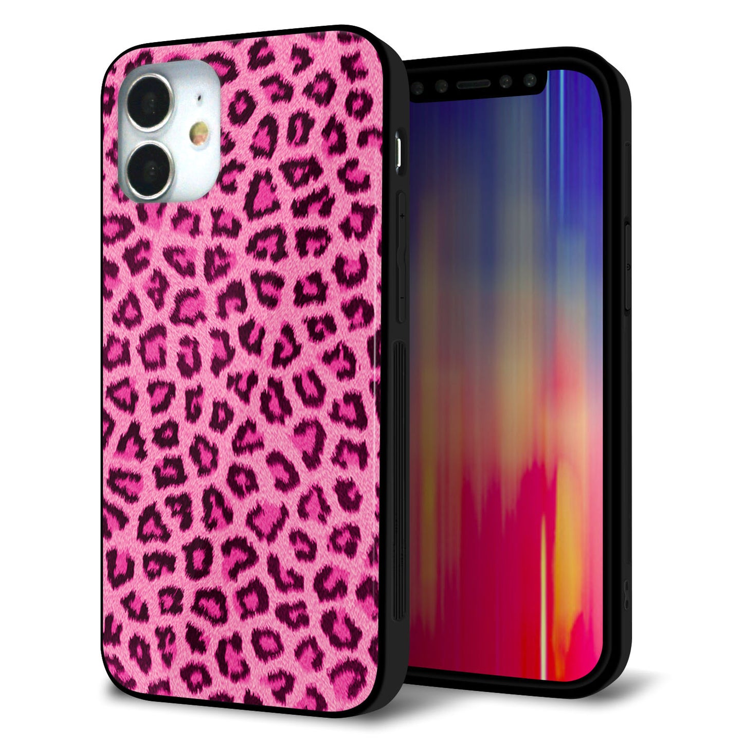 iPhone 12 mini 強化ガラス＆TPUスマホケース ガラプリ【1066 ヒョウ柄ベーシックSピンク】