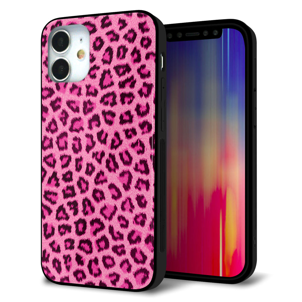 iPhone 12 mini 強化ガラス＆TPUスマホケース ガラプリ【1066 ヒョウ柄ベーシックSピンク】
