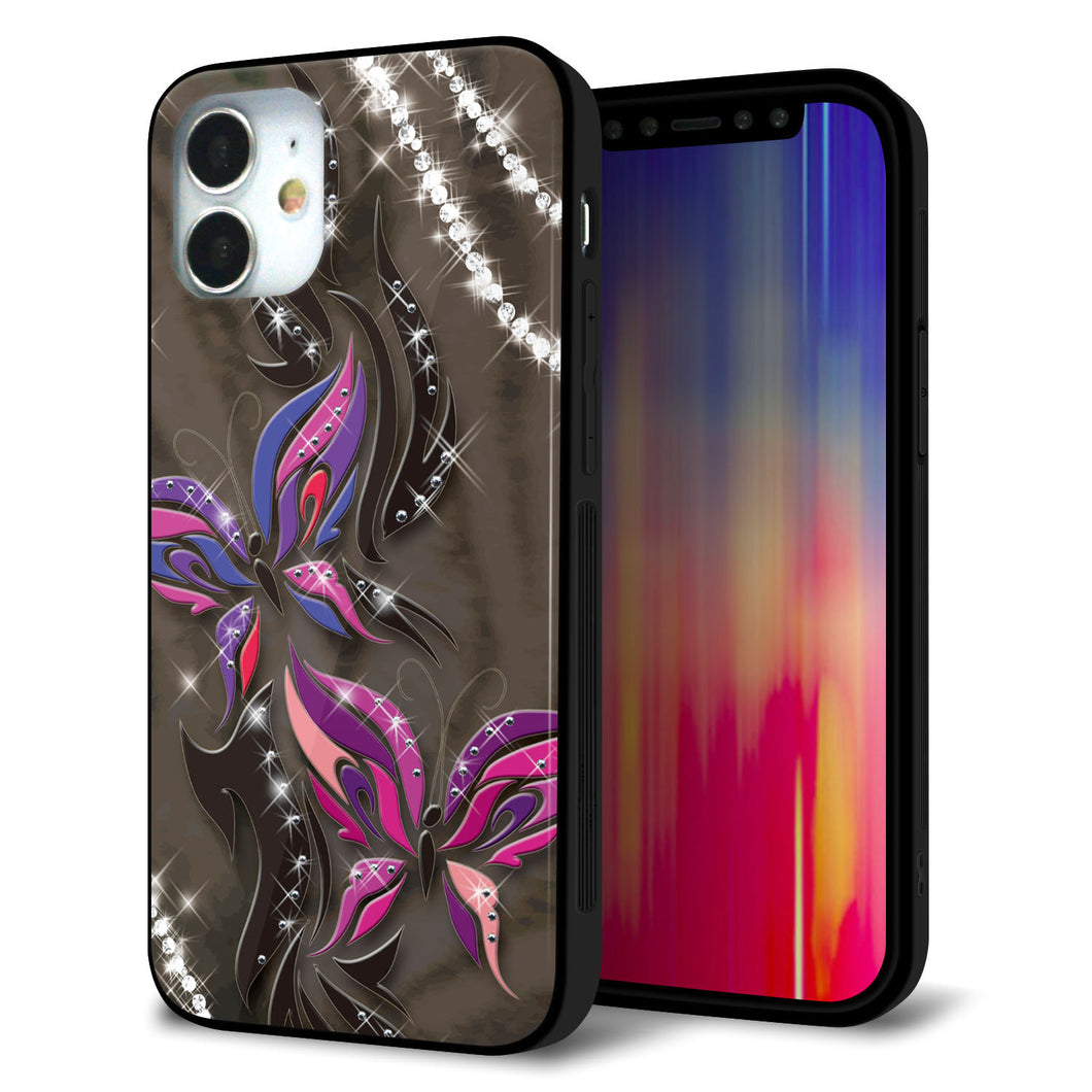iPhone 12 mini 強化ガラス＆TPUスマホケース ガラプリ【1164 キラめくストーンと蝶】