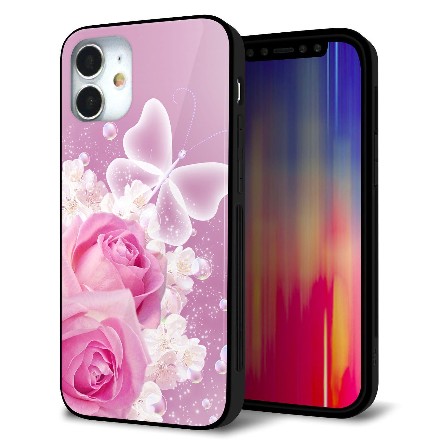 iPhone 12 mini 強化ガラス＆TPUスマホケース ガラプリ【1166 ローズロマンス】