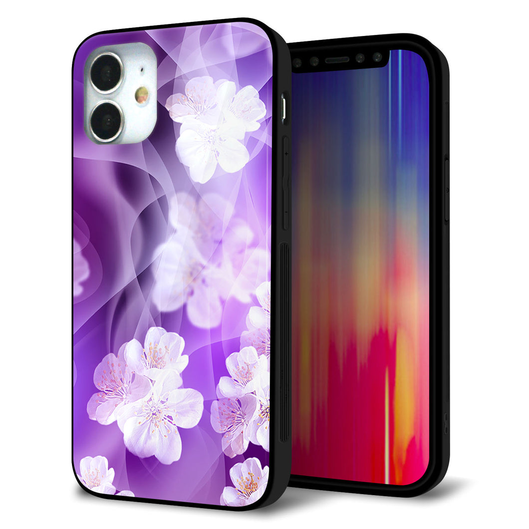 iPhone 12 mini 強化ガラス＆TPUスマホケース ガラプリ【1211 桜とパープルの風】