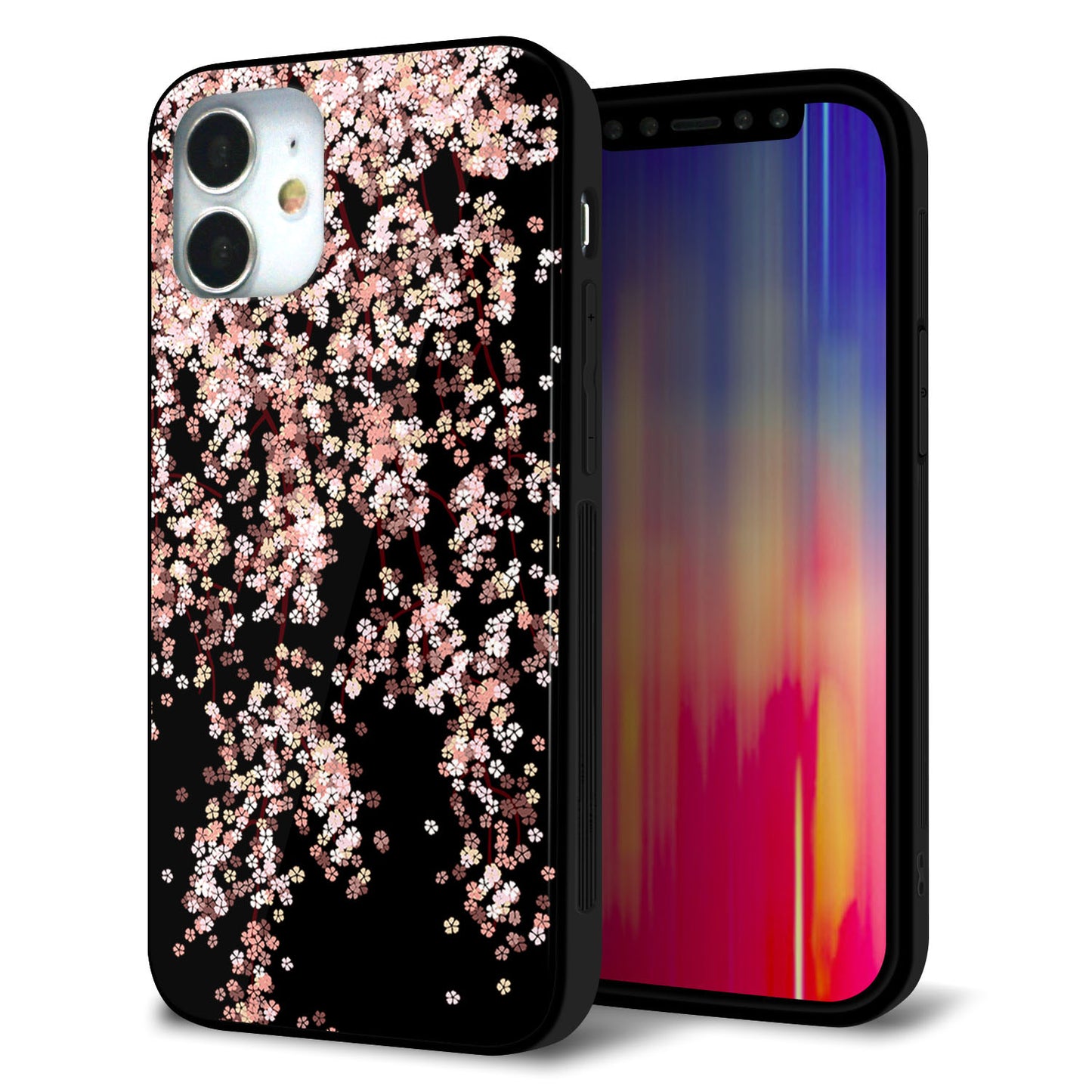iPhone 12 mini 強化ガラス＆TPUスマホケース ガラプリ【1244 しだれ桜】