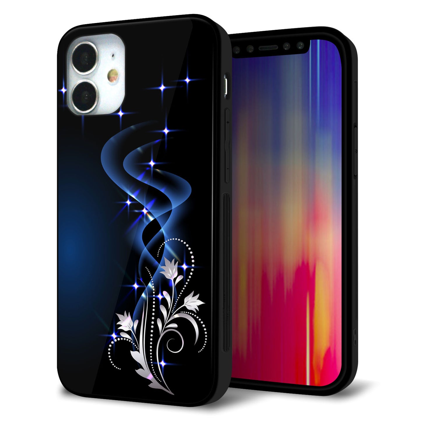 iPhone 12 mini 強化ガラス＆TPUスマホケース ガラプリ【1278 華より昇る流れ】