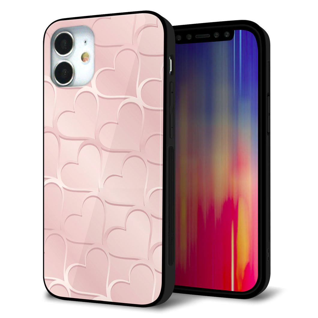 iPhone 12 mini 強化ガラス＆TPUスマホケース ガラプリ【1340 かくれハート（桜色）】