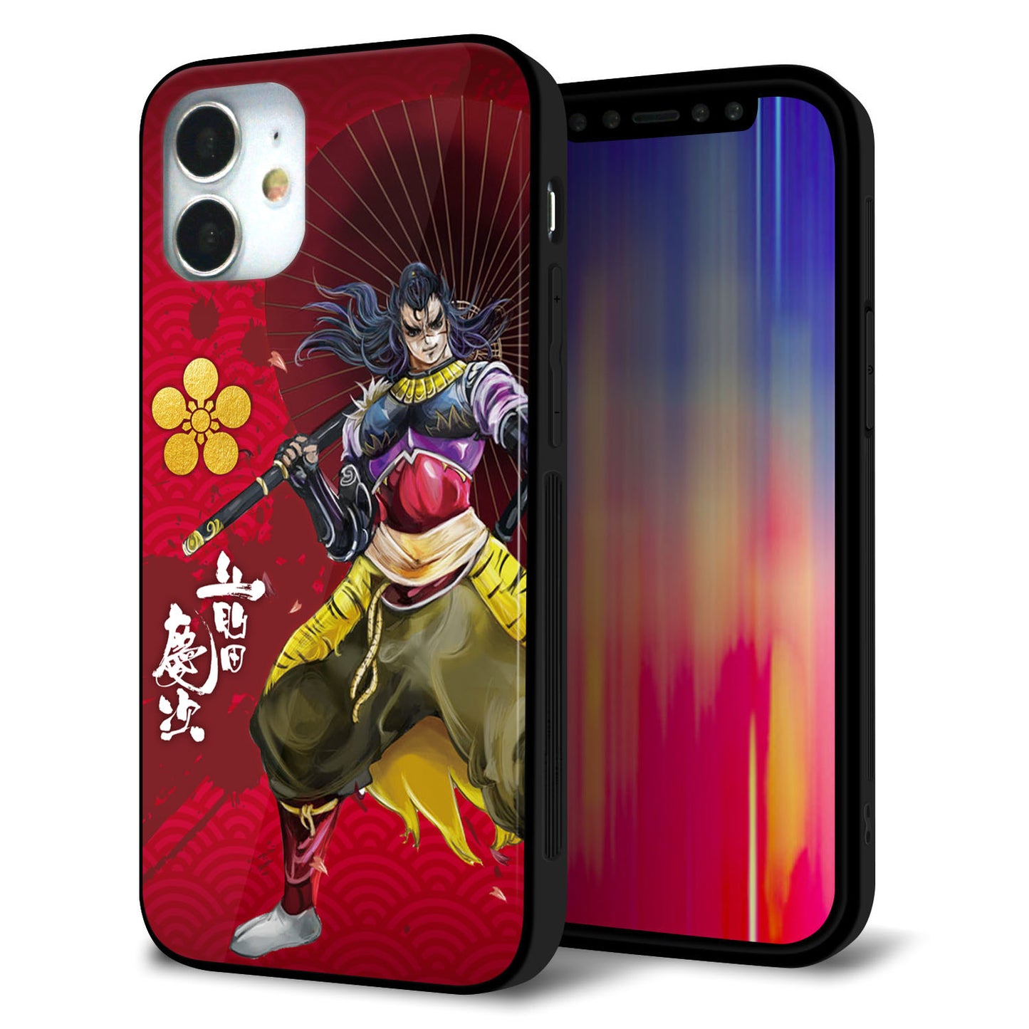 iPhone 12 mini 強化ガラス＆TPUスマホケース ガラプリ【AB806 前田慶次 イラストと家紋】