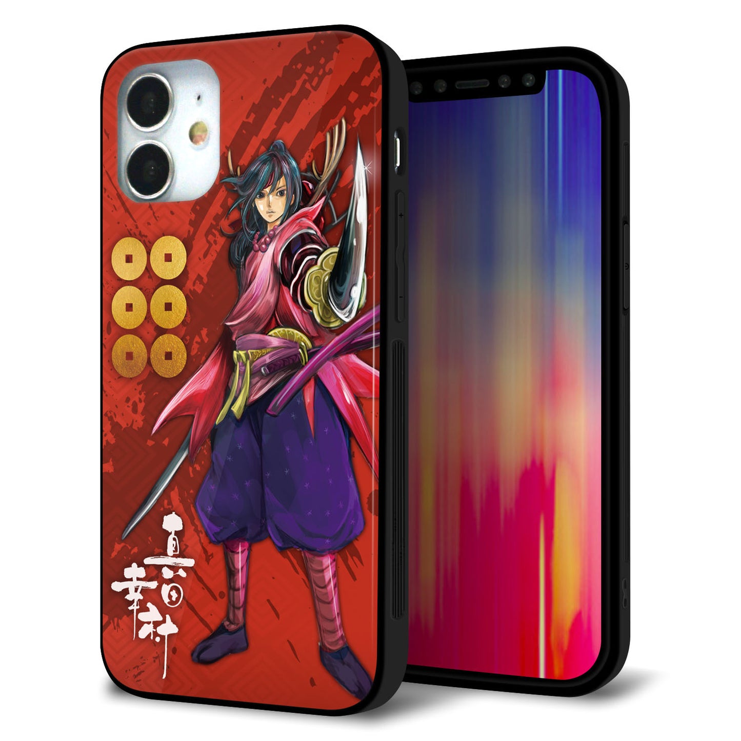 iPhone 12 mini 強化ガラス＆TPUスマホケース ガラプリ【AB807 真田幸村 イラストと家紋】