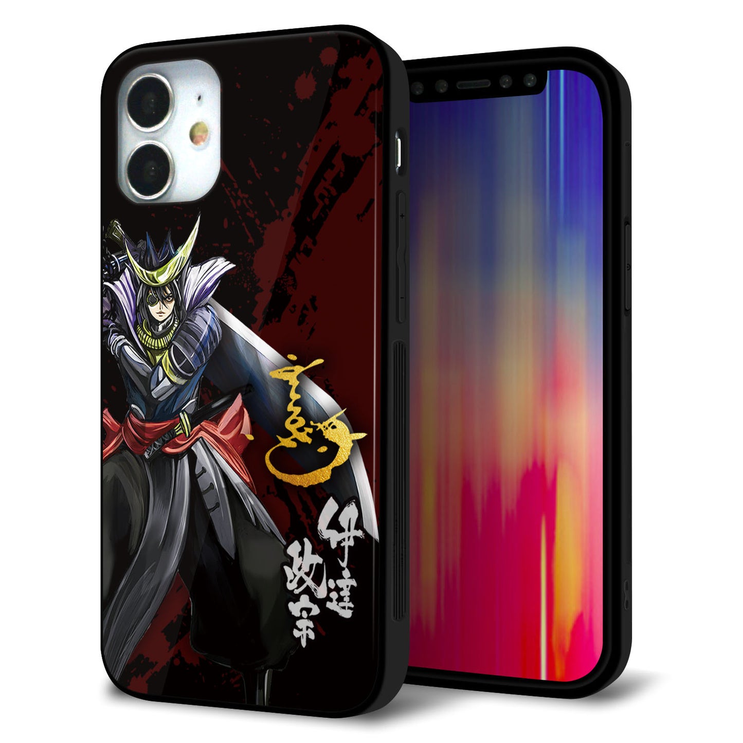 iPhone 12 mini 強化ガラス＆TPUスマホケース ガラプリ【AB809 伊達政宗 イラストと花押】