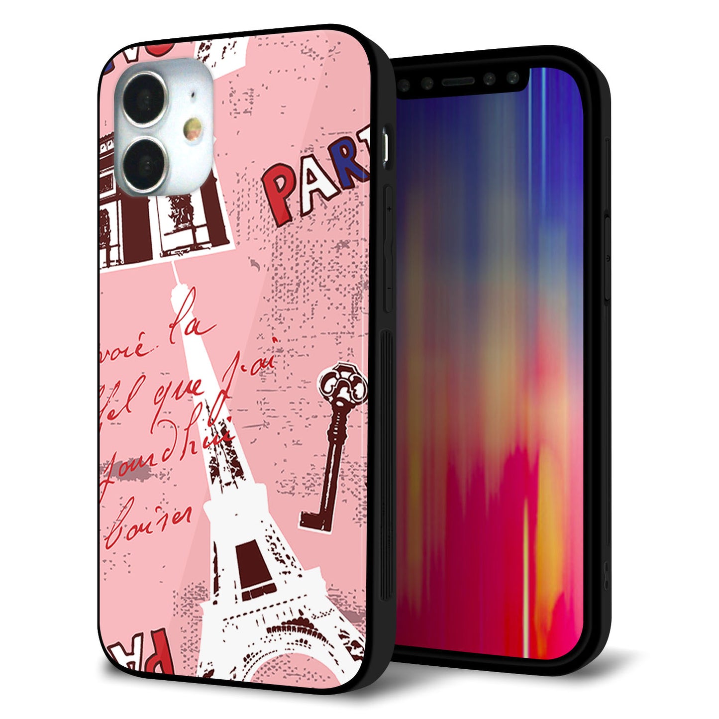 iPhone 12 mini 強化ガラス＆TPUスマホケース ガラプリ【EK813 ビューティフルパリレッド】