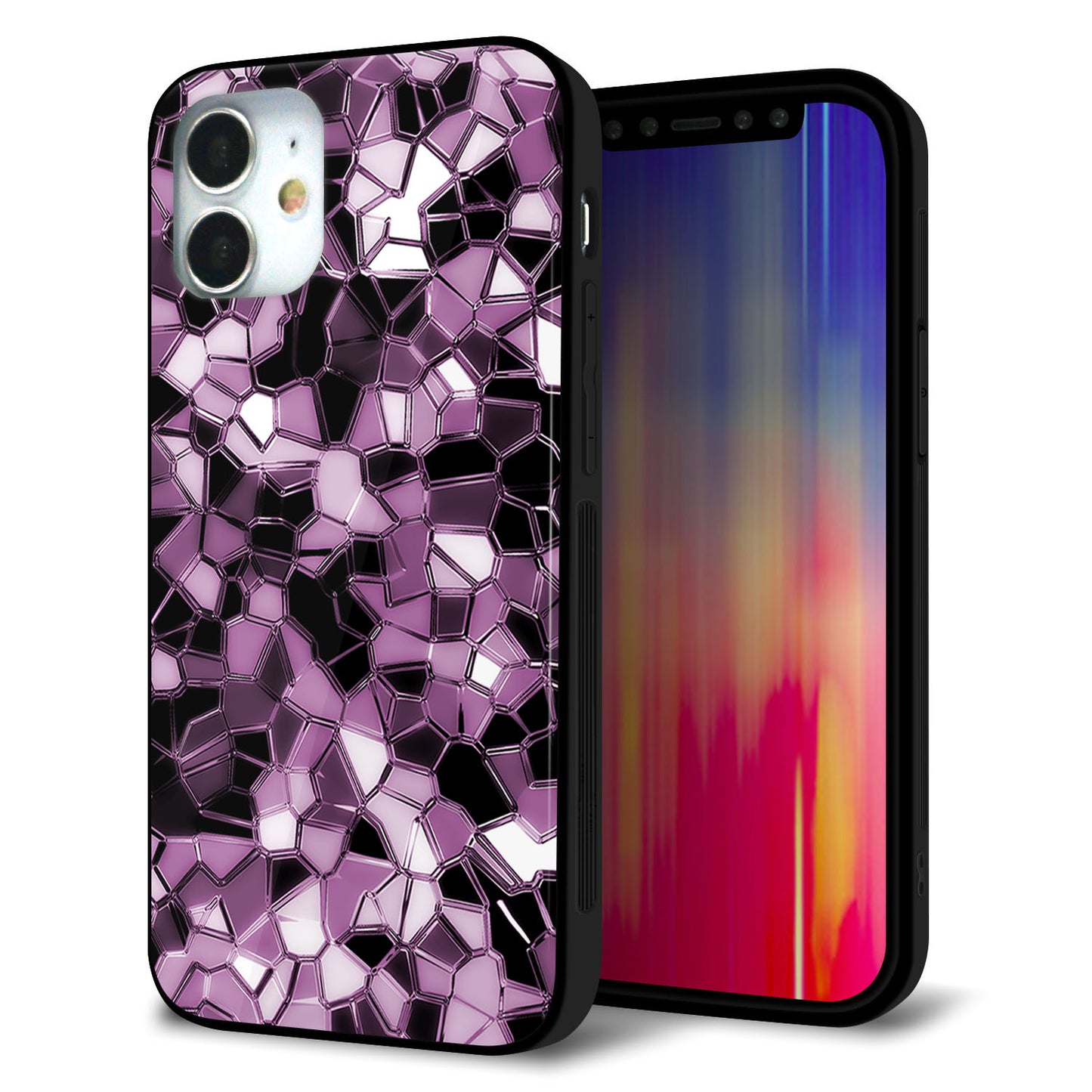 iPhone 12 mini 強化ガラス＆TPUスマホケース ガラプリ【EK837 テクニカルミラーパープル】