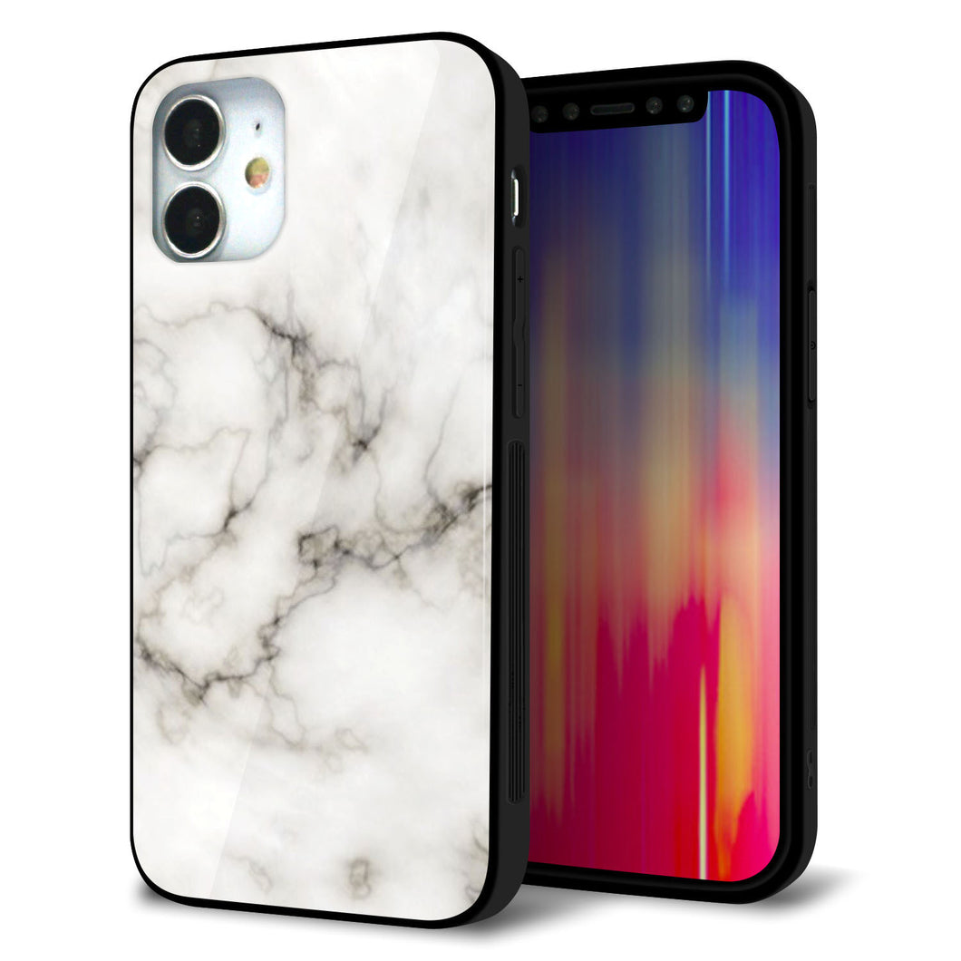 iPhone 12 mini 強化ガラス＆TPUスマホケース ガラプリ【KM871 大理石WH】