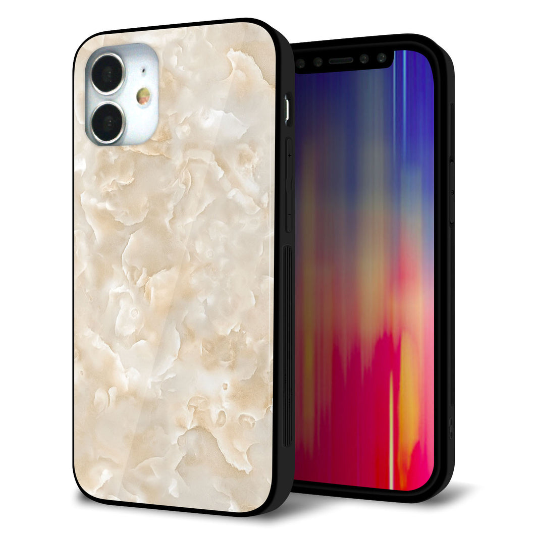 iPhone 12 mini 強化ガラス＆TPUスマホケース ガラプリ【KM872 大理石パール】