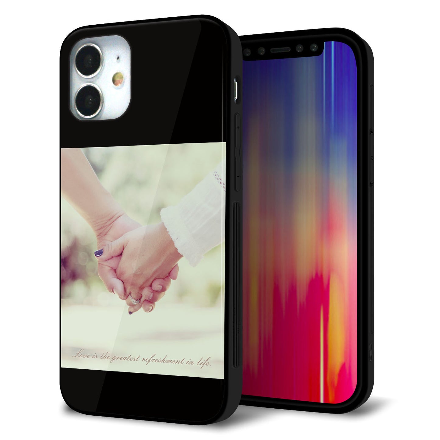 iPhone 12 mini 強化ガラス＆TPUスマホケース ガラプリ【KM875 カップル】