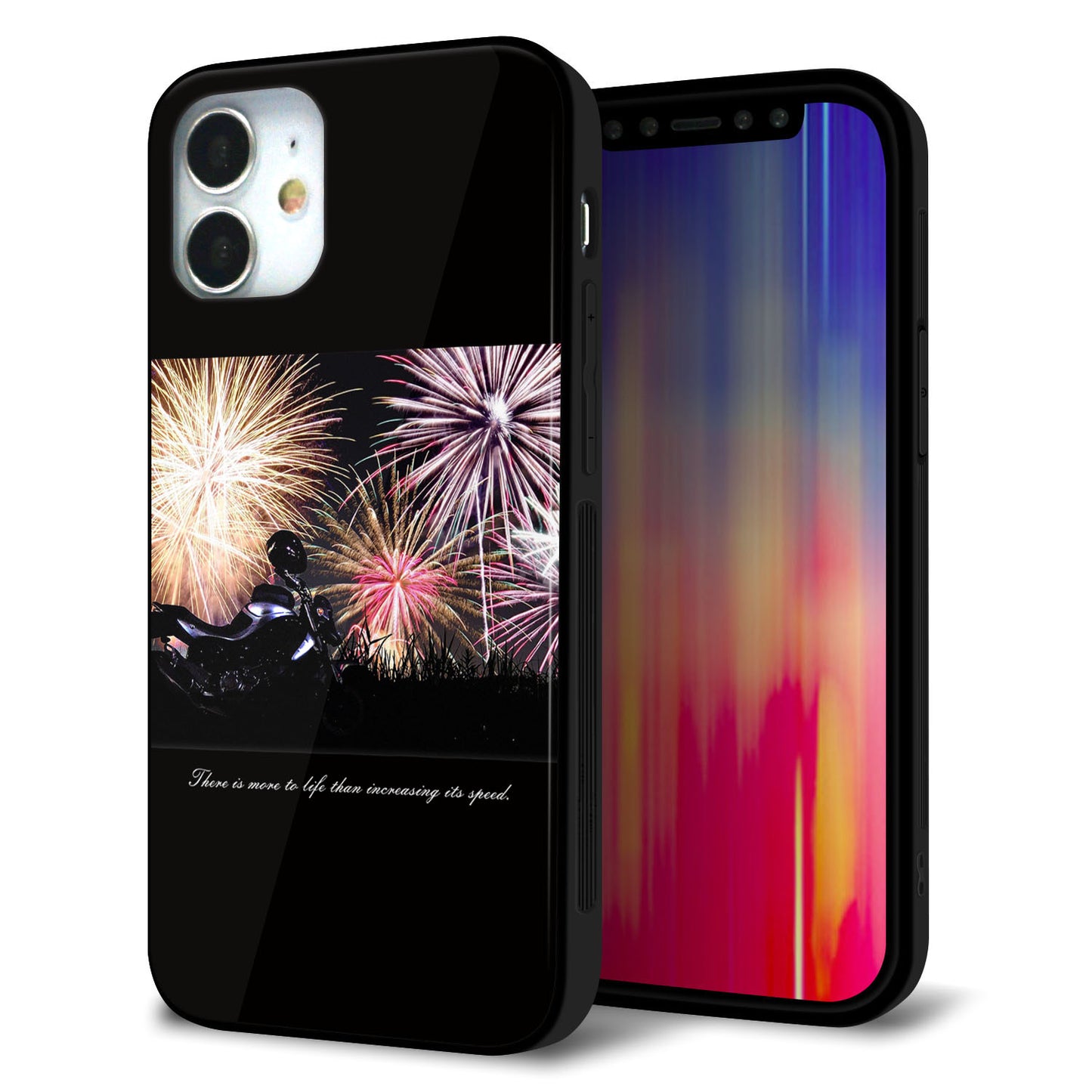 iPhone 12 mini 強化ガラス＆TPUスマホケース ガラプリ【KM878 バイクと花火】
