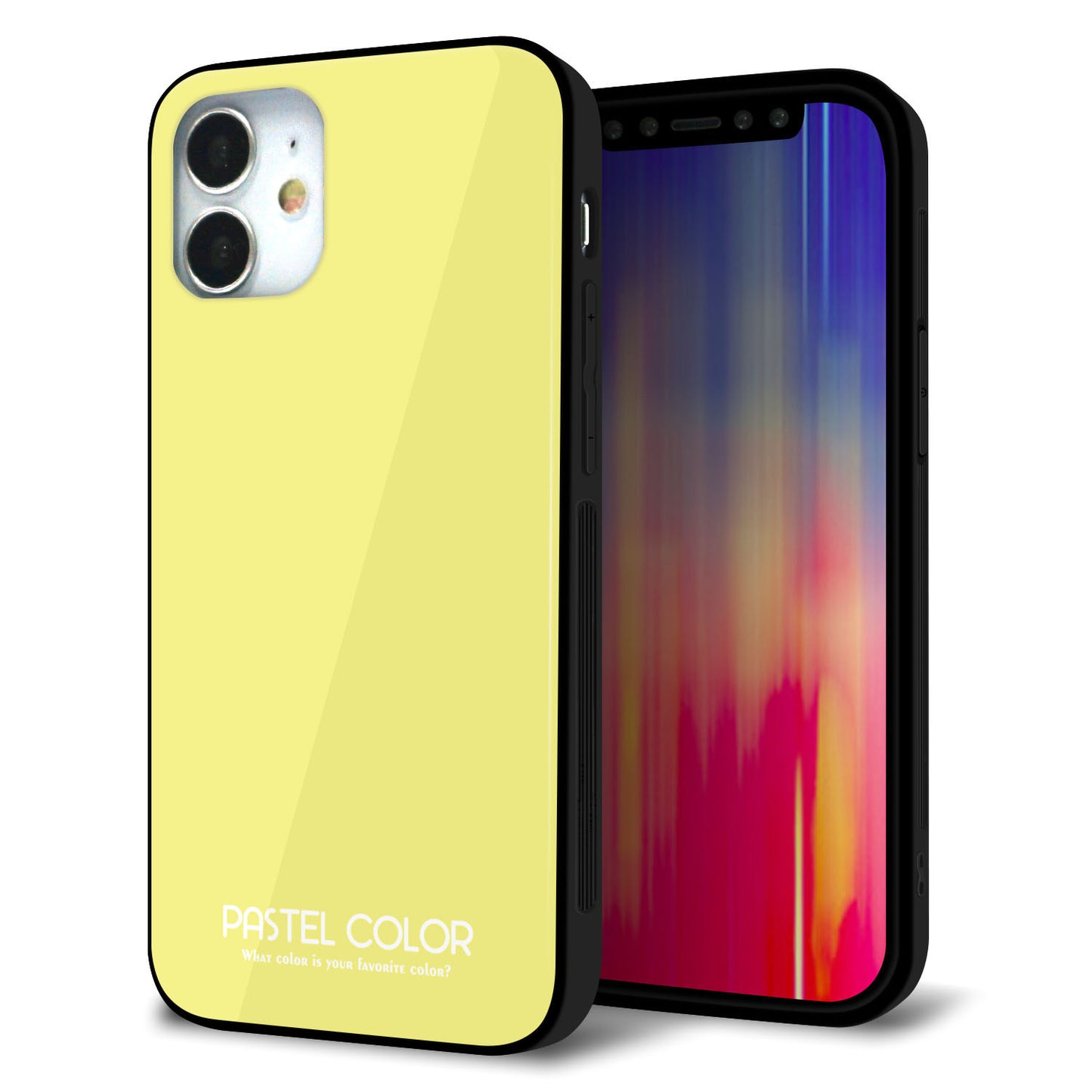 iPhone 12 mini 強化ガラス＆TPUスマホケース ガラプリ【KM897 パステルカラー(パステルイエロー)】