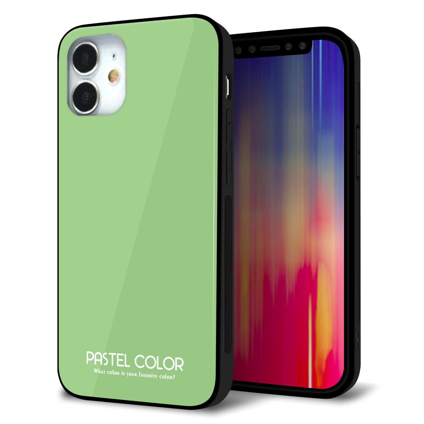 iPhone 12 mini 強化ガラス＆TPUスマホケース ガラプリ【KM898 パステルカラー(パステルグリーン)】