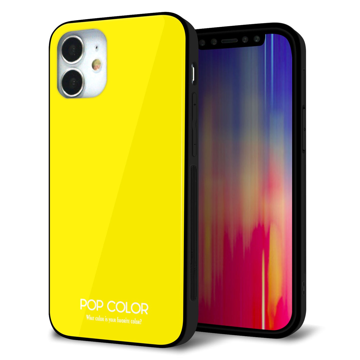 iPhone 12 mini 強化ガラス＆TPUスマホケース ガラプリ【KM904 ポップカラー(イエロー)】