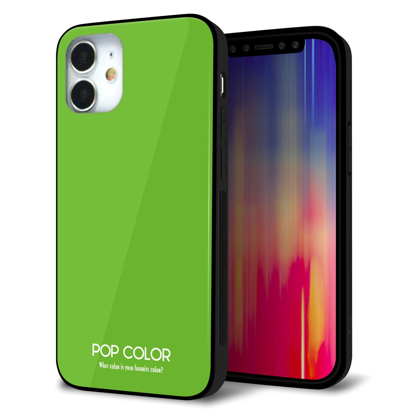 iPhone 12 mini 強化ガラス＆TPUスマホケース ガラプリ【KM914 ポップカラー(ライム)】