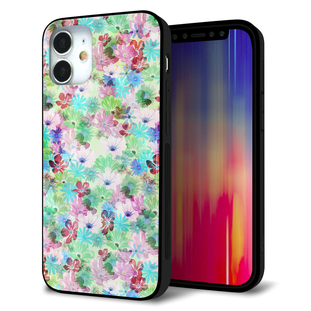 iPhone 12 mini 強化ガラス＆TPUスマホケース ガラプリ【SC872 リバティプリント プレスドフラワー（グリーン）】