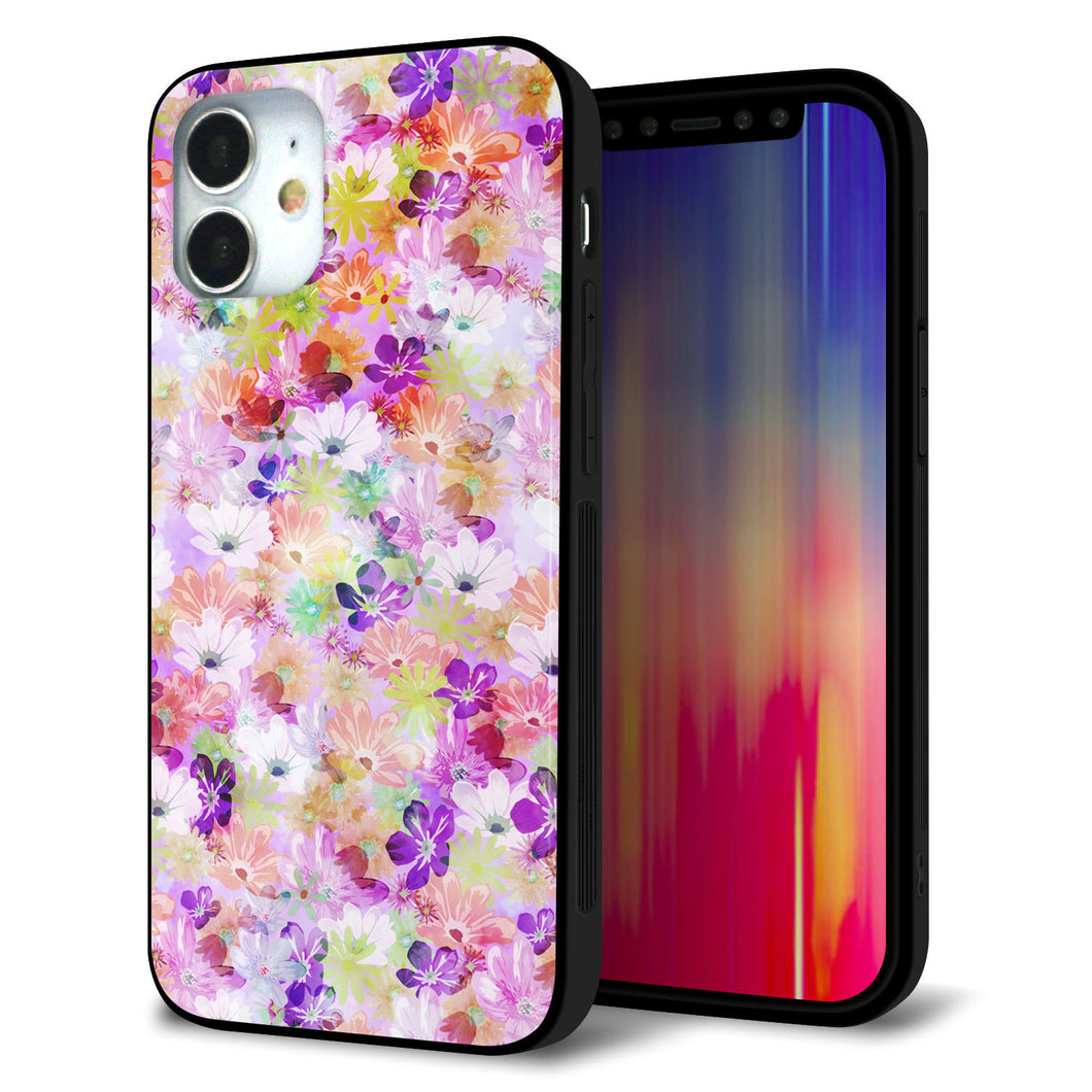 iPhone 12 mini 強化ガラス＆TPUスマホケース ガラプリ【SC873 リバティプリント プレスドフラワー（パープル）】