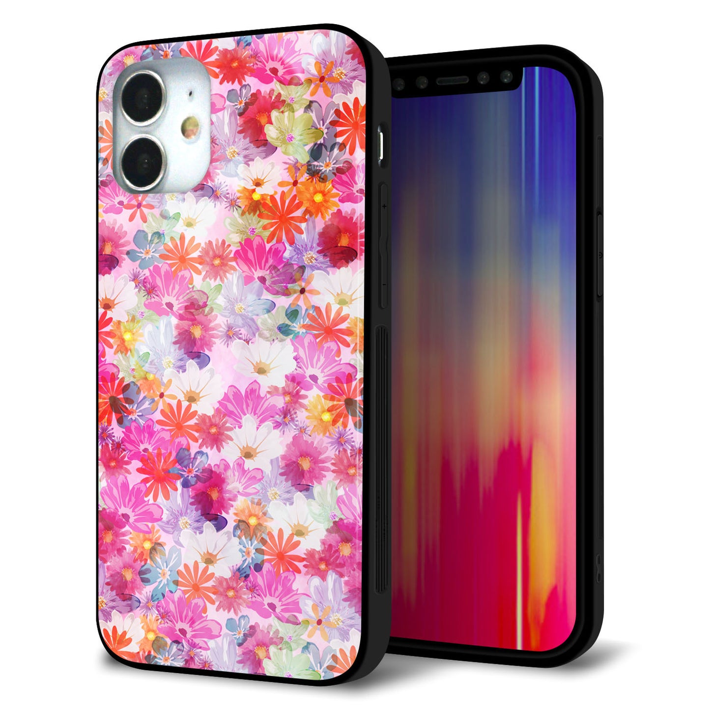 iPhone 12 mini 強化ガラス＆TPUスマホケース ガラプリ【SC874 リバティプリント プレスドフラワー（ピンク）】