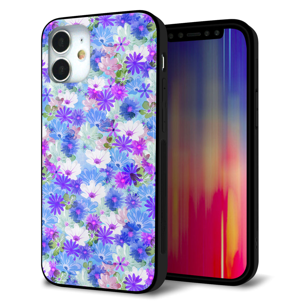 iPhone 12 mini 強化ガラス＆TPUスマホケース ガラプリ【SC875 リバティプリント プレスドフラワー（ブルー）】
