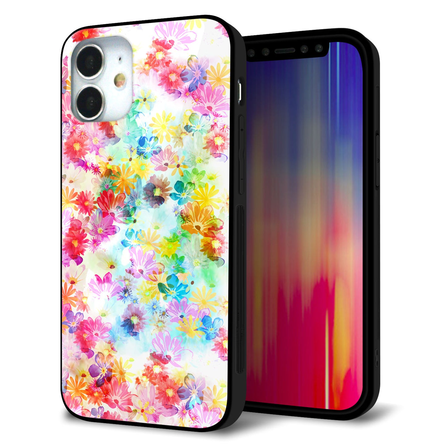 iPhone 12 mini 強化ガラス＆TPUスマホケース ガラプリ【SC876 リバティプリント プレスドフラワー（ホワイト）】
