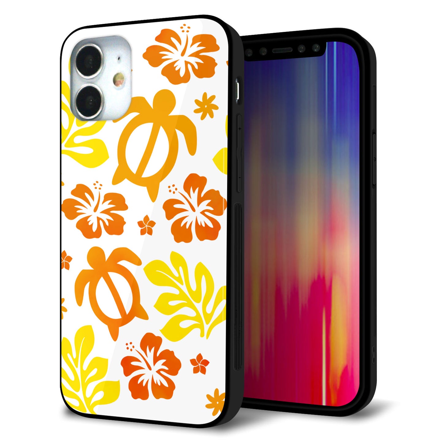 iPhone 12 mini 強化ガラス＆TPUスマホケース ガラプリ【SC877 ハワイアンアロハホヌ（イエロー）】