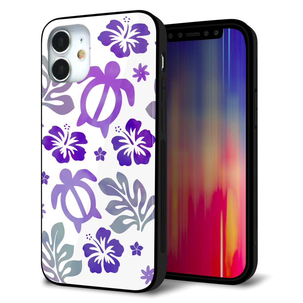 iPhone 12 mini 強化ガラス＆TPUスマホケース ガラプリ【SC878 ハワイアンアロハホヌ（パープル）】