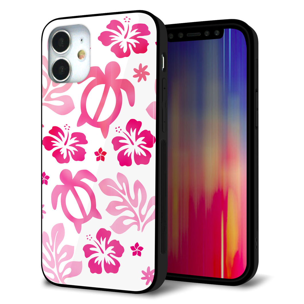 iPhone 12 mini 強化ガラス＆TPUスマホケース ガラプリ【SC879 ハワイアンアロハホヌ（ピンク）】