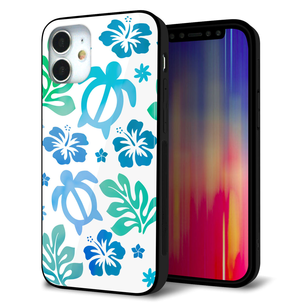 iPhone 12 mini 強化ガラス＆TPUスマホケース ガラプリ【SC880 ハワイアンアロハホヌ（ブルー）】