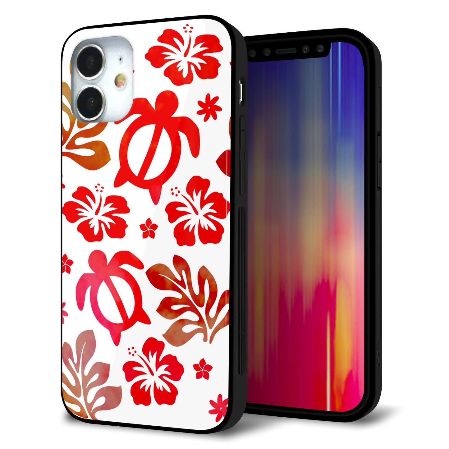 iPhone 12 mini 強化ガラス＆TPUスマホケース ガラプリ【SC881 ハワイアンアロハホヌ（レッド）】
