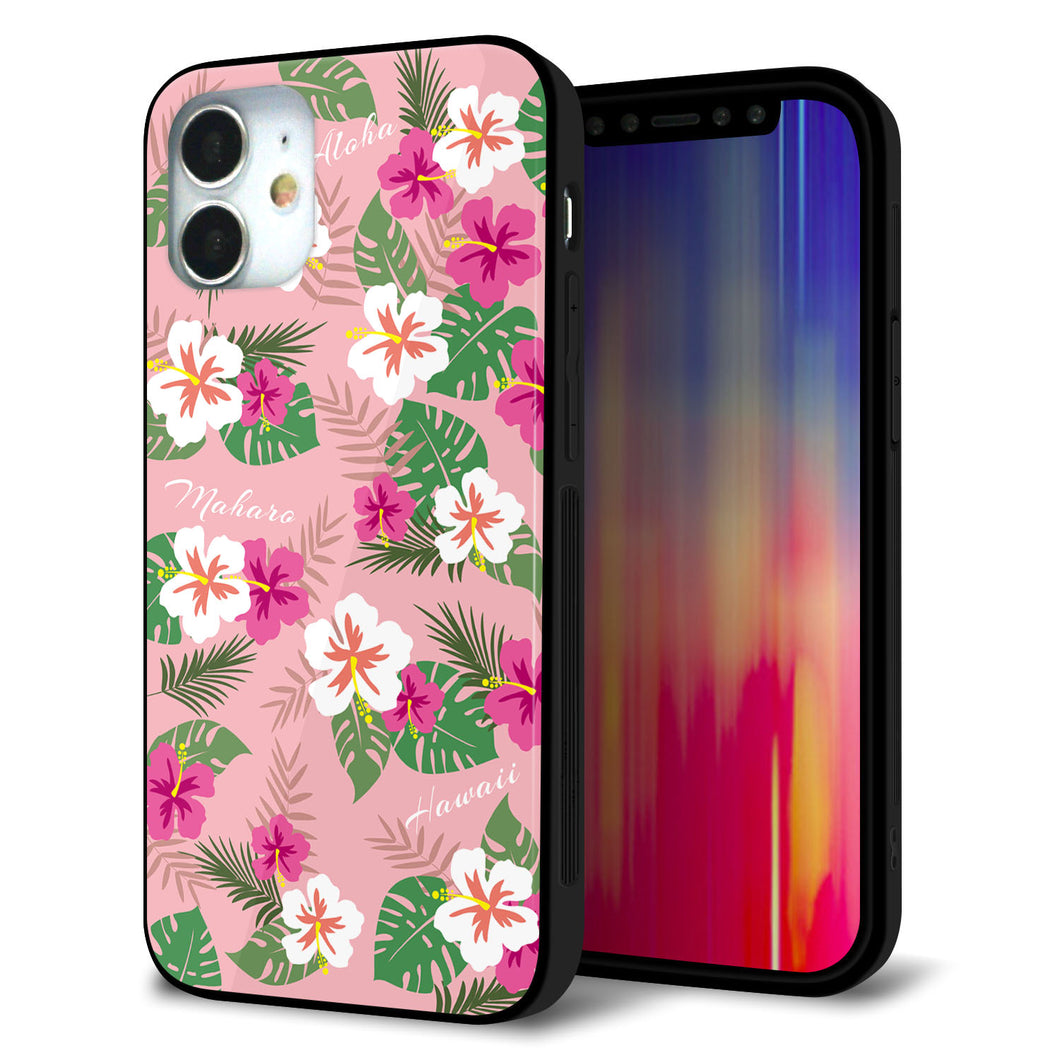 iPhone 12 mini 強化ガラス＆TPUスマホケース ガラプリ【SC882 ハワイアンアロハレトロ（ピンク）】